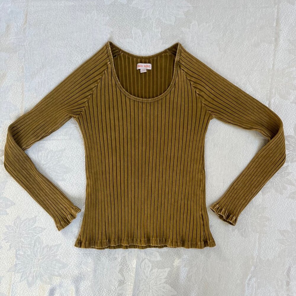 Knox Rose Ribbed Long Sleeve Top Green Lightweight Sweater Small